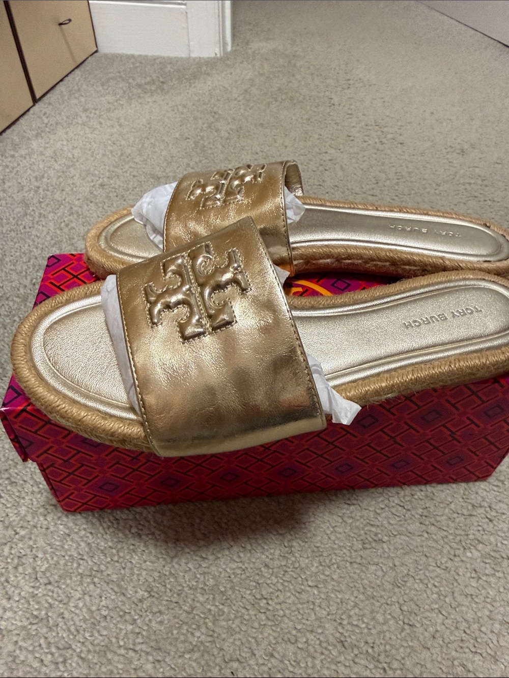 Tory Burch Metallic Logo Slide Sandals - Picture 4 of 8